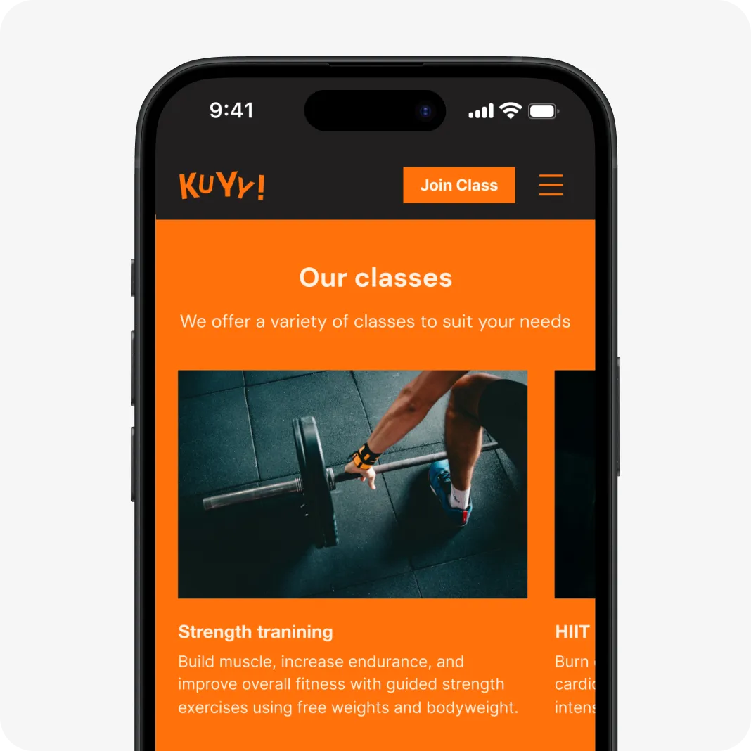 The business profile page on a KUYY! for Business website